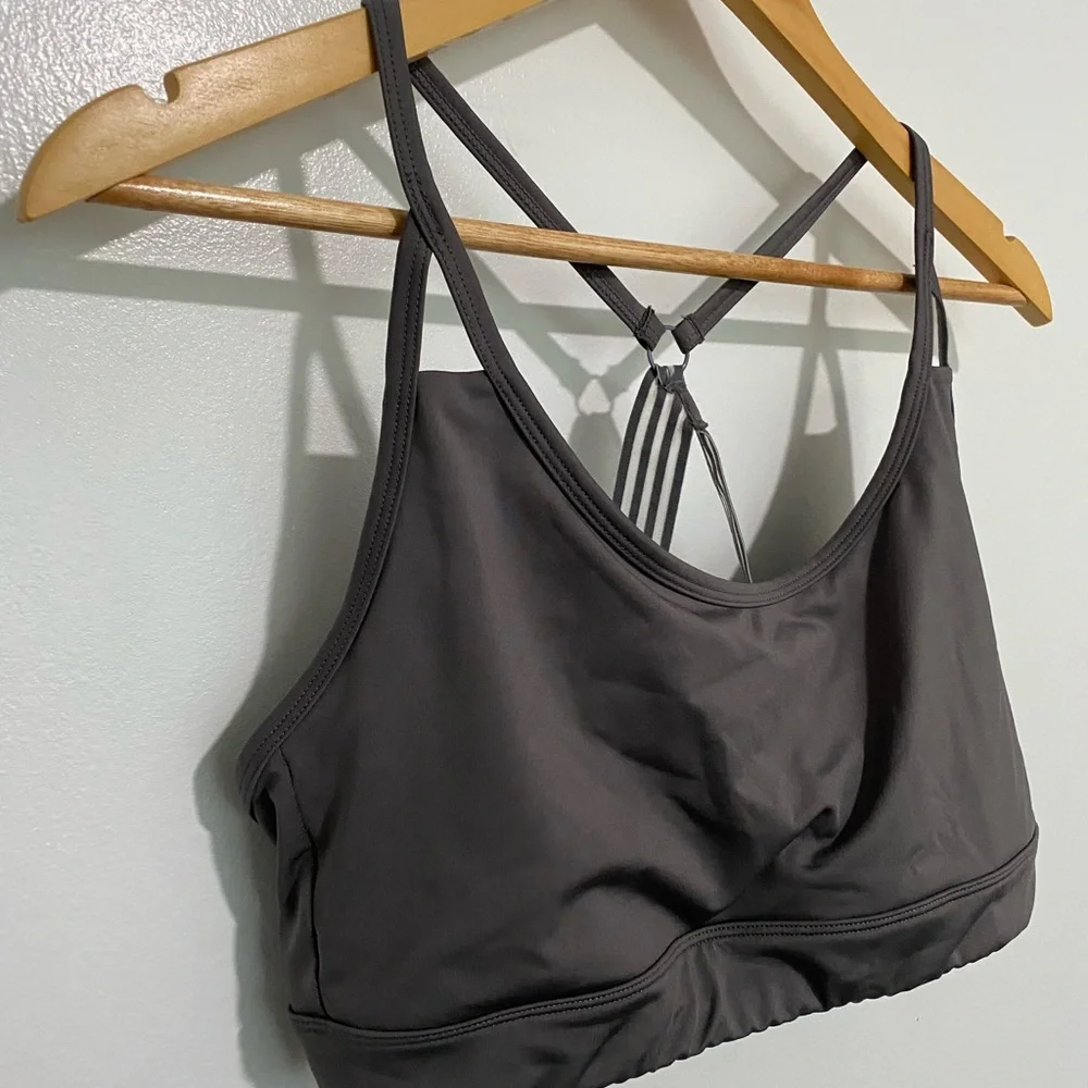 MARIKA Laser Cut Steel Grey Sport Bra Low Impact Yoga Workout Bra Sz XL